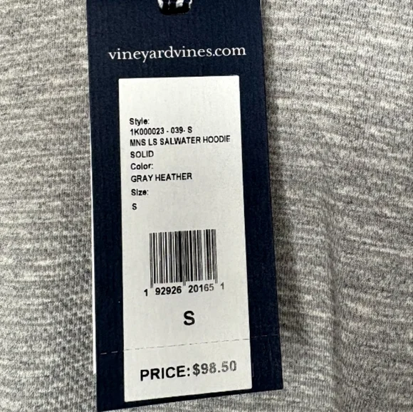 Vineyard Vines Men's Light Gray Long Sleeve Salwater Hoodie Nwt Size Small - Picture 3 of 8